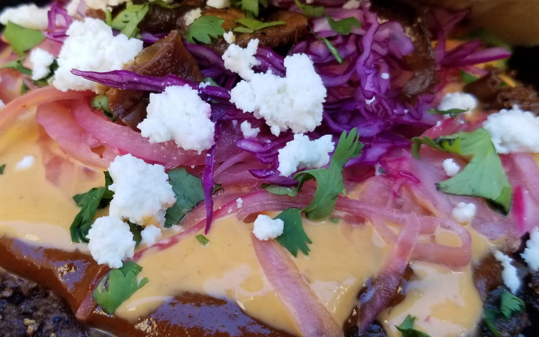 Smash Burger with Ancho Chile BBQ and Pickled Onions