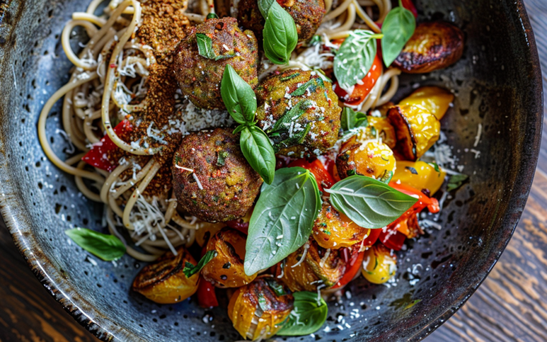 Spaghetti with Meatballs and Roasted Veggies