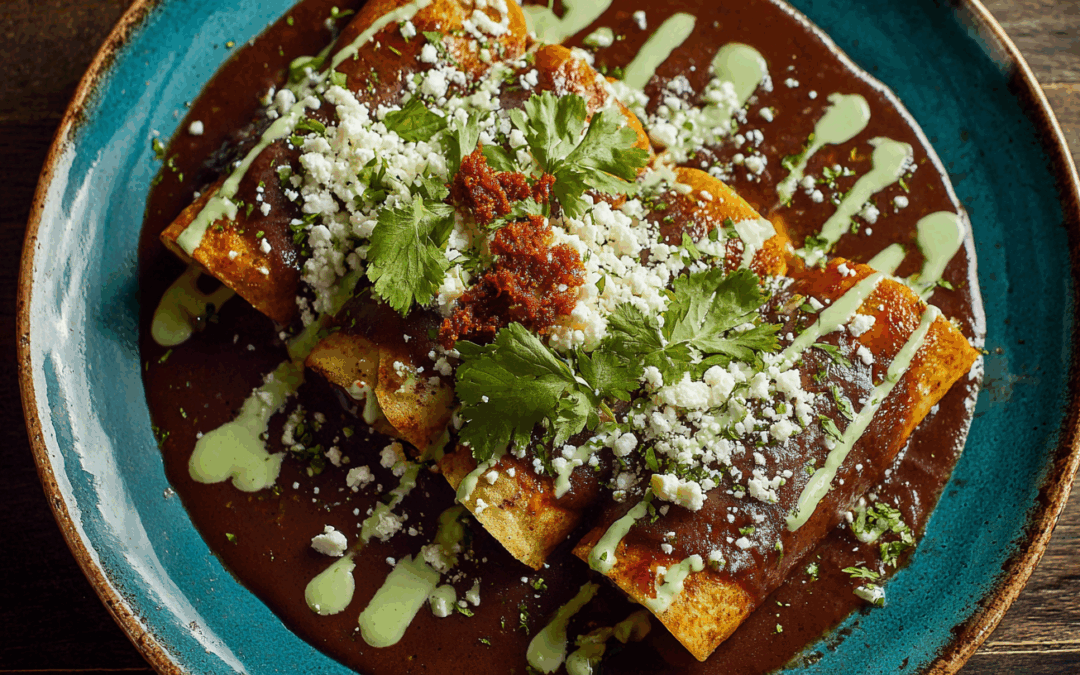 Enfrijoladas with Shredded Chick’n